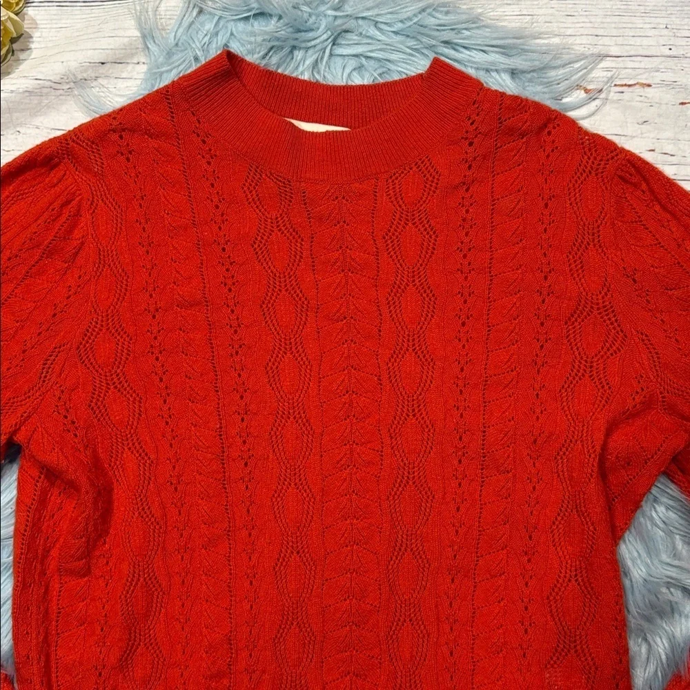 J.Crew x Demylee Pointelle Orange Crewneck Wool Sweater